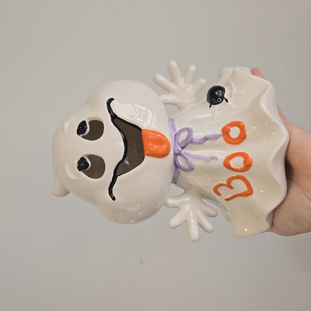 Vintage 90s Halloween Ceramic Ghost Candle Holder